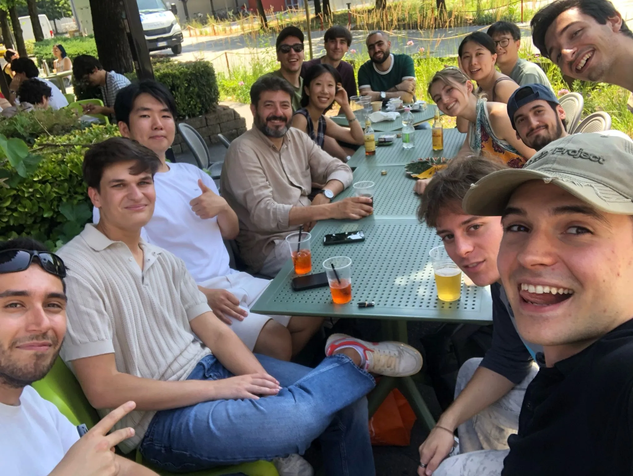 The team around an outdoor table